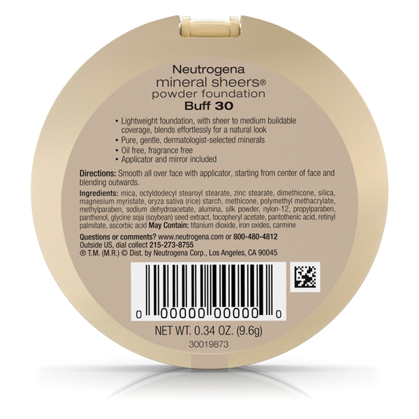 slide 6 of 21, Neutrogena Mineral Sheers Compact Powder Foundation, Lightweight & Oil-Free Mineral Foundation, Fragrance-Free, Buff 30,.34 oz, 0.34 oz