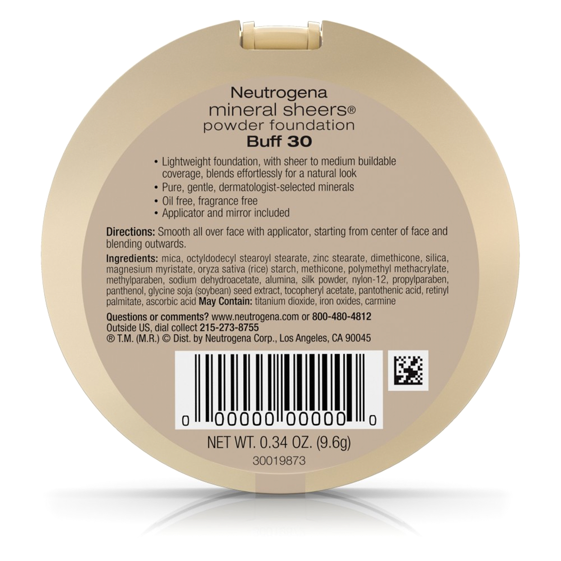 slide 20 of 21, Neutrogena Mineral Sheers Compact Powder Foundation, Lightweight & Oil-Free Mineral Foundation, Fragrance-Free, Buff 30,.34 oz, 0.34 oz