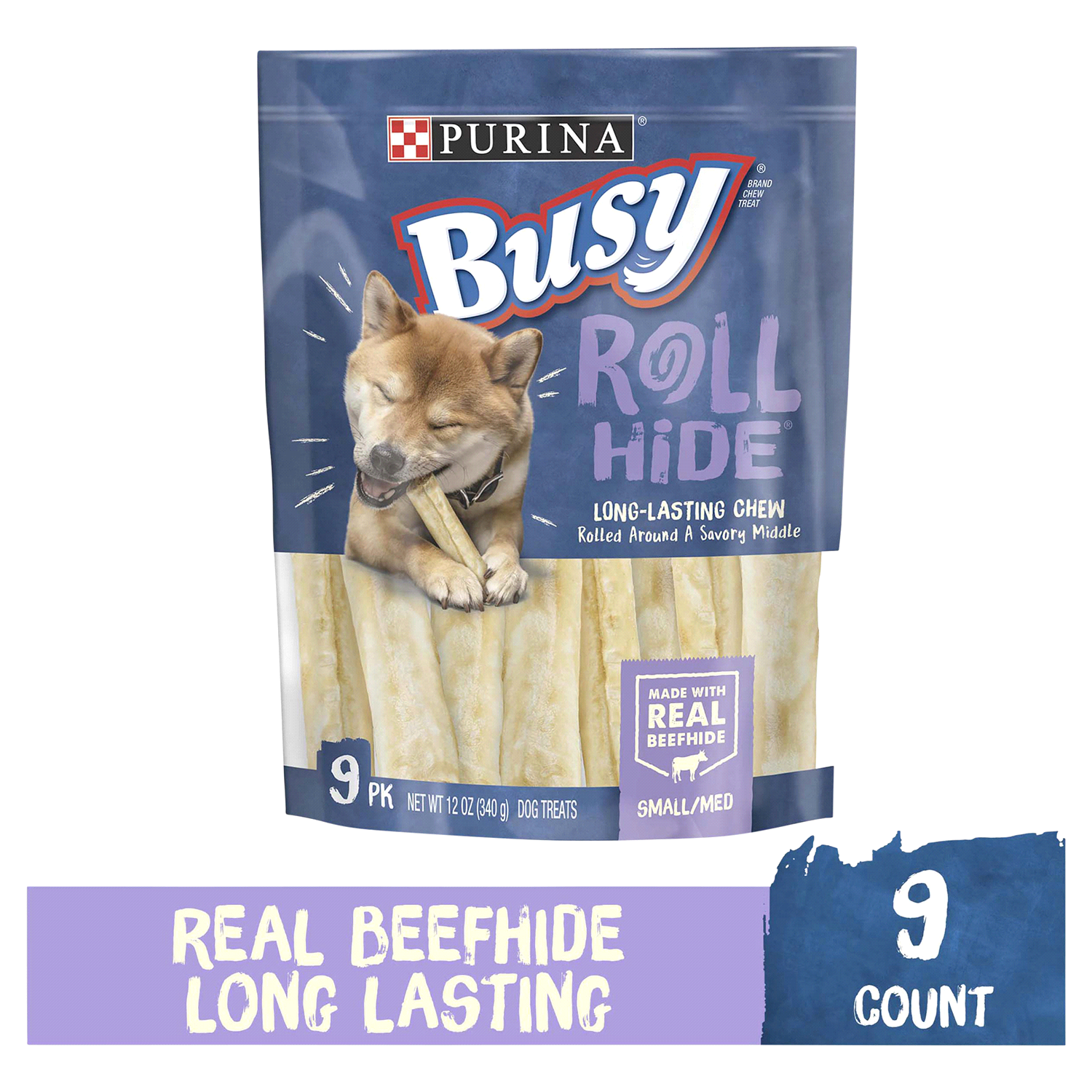 slide 1 of 5, Busy Purina Busy Rawhide Small/Medium Breed Dog Bones, Rollhide - 9 ct. Pouch, 12 oz