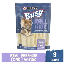 Busy Purina Busy Rawhide Small/Medium Breed Dog Bones, Rollhide - 9 ct. Pouch