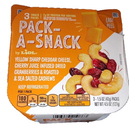 slide 1 of 1, pack-a-snack, yellow sharp cheddar cheese, cherry juice infused dried cranberries & sea salted cashews, 4.5 oz