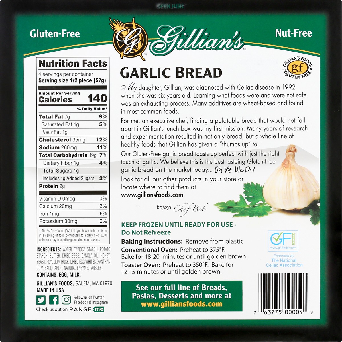 slide 11 of 13, Gillian's Gluten Free Garlic Bread 2 ea, 2 ct