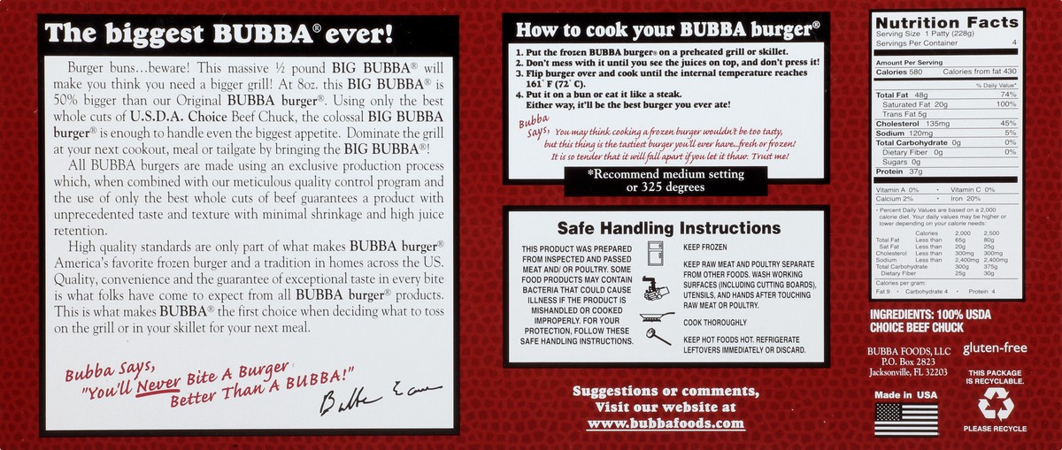 slide 12 of 12, BUBBA Burger Big Bubba 8oz Chuck Burgers 4 Ea., 4 ct