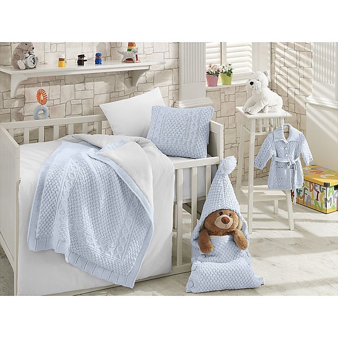 slide 2 of 3, Nipperland Natural Crib Bedding Set - Blue, 6 ct