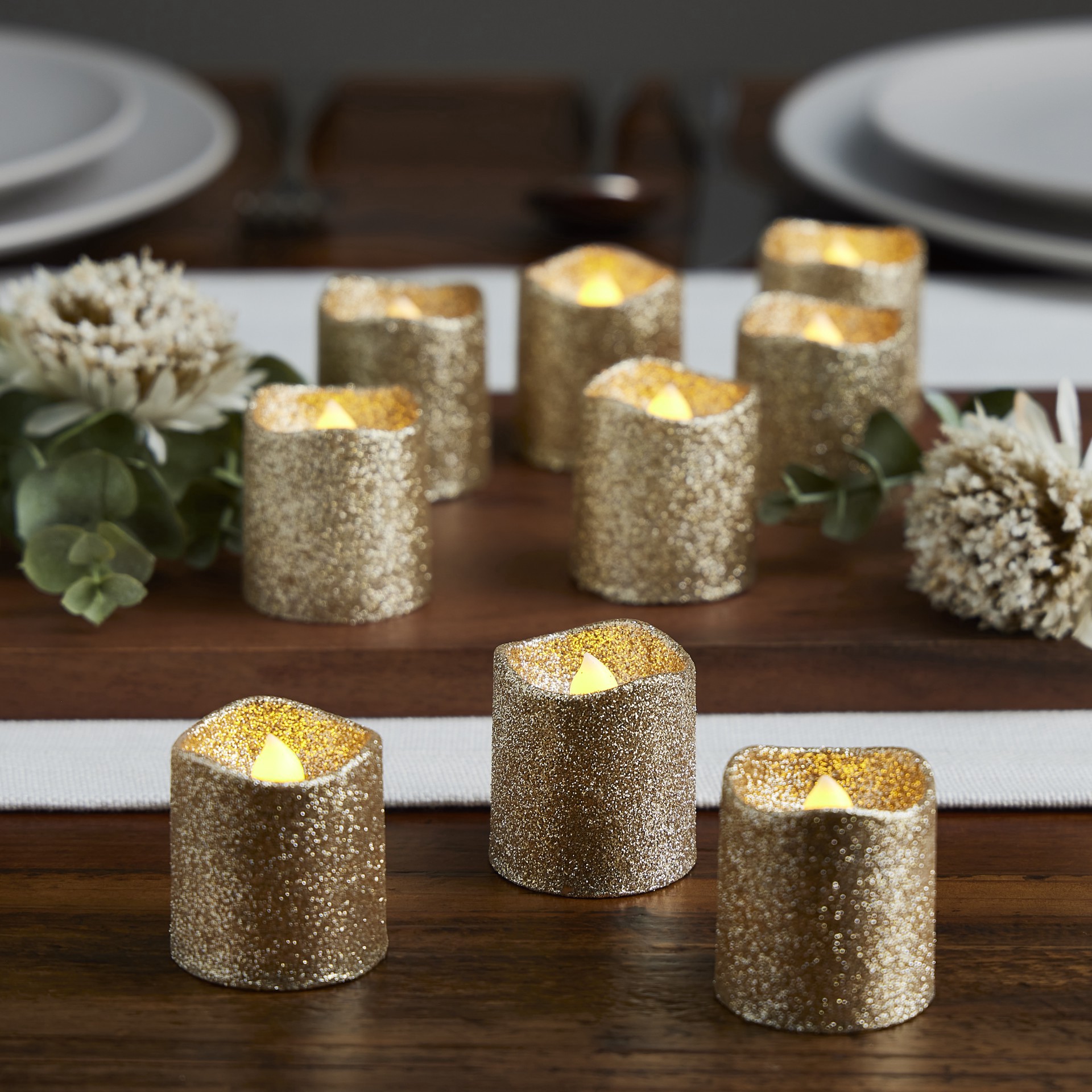 slide 8 of 8, Champagne Glitter Led Votive Candles By Ashland 12ct., 12 ct