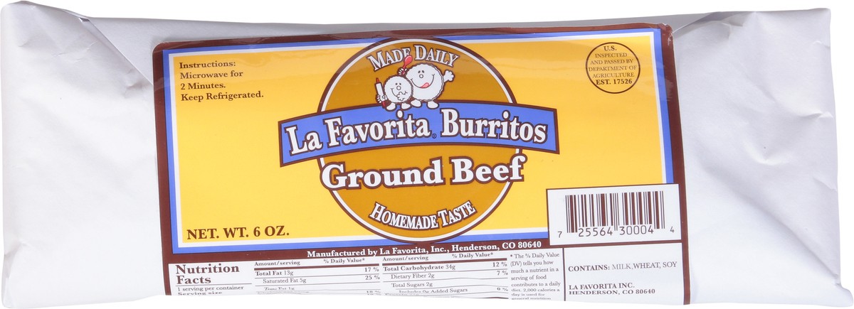 slide 6 of 9, La Favorita Ground Beef Burritos 6 oz, 6 oz