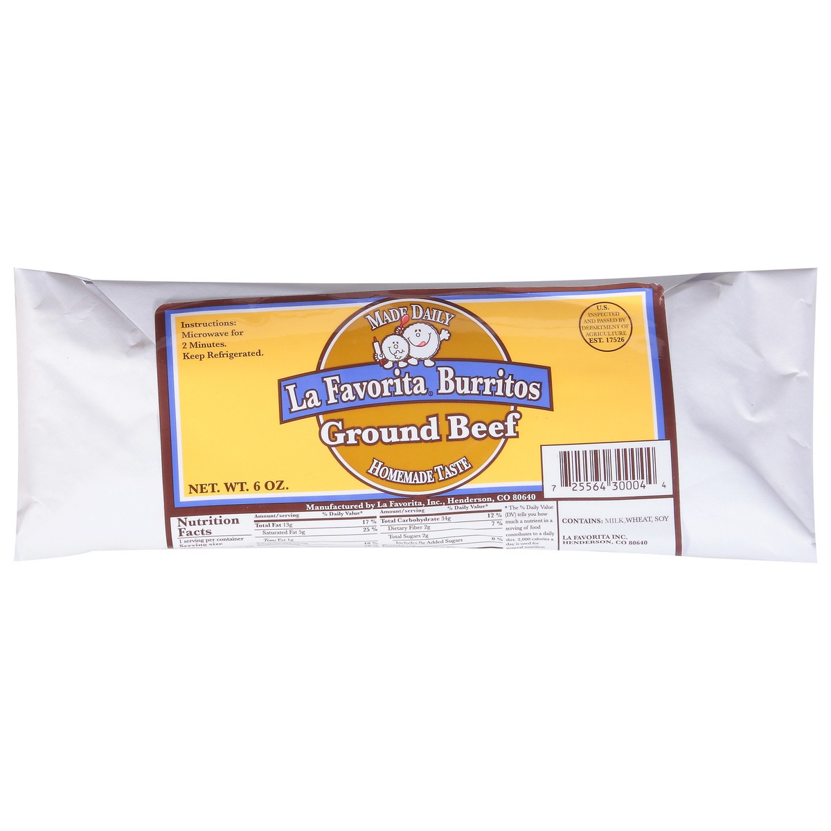 slide 1 of 9, La Favorita Ground Beef Burritos 6 oz, 6 oz