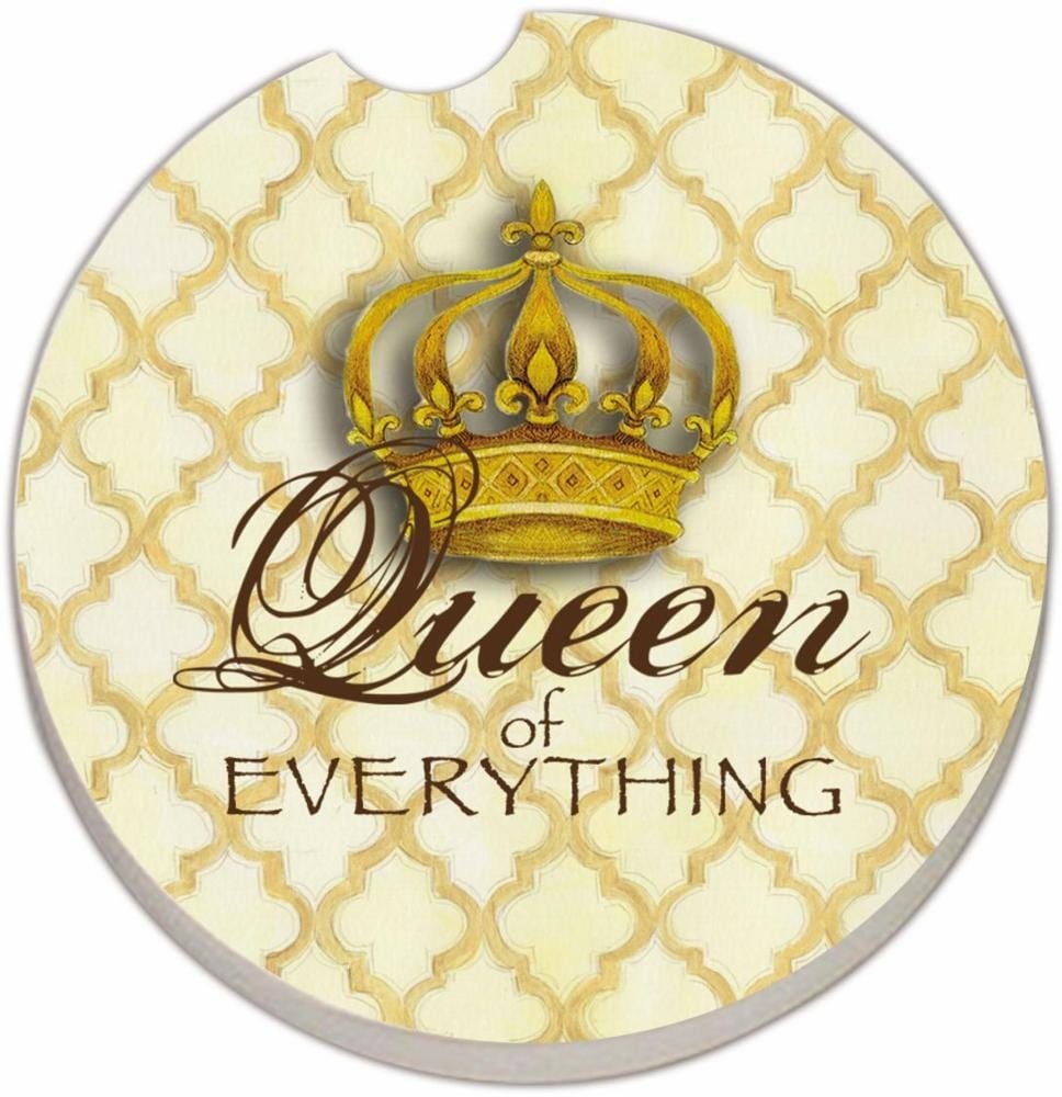 slide 1 of 1, Counter Art Queen Of Everything Car Coaster - Gold, 2.5 in