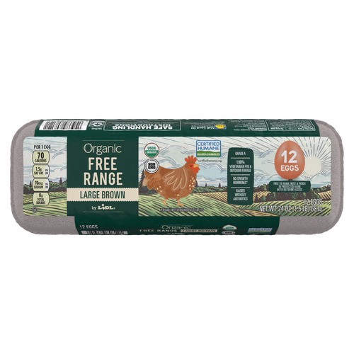 slide 1 of 1, organic free range large brown eggs, grade A, 12 ct