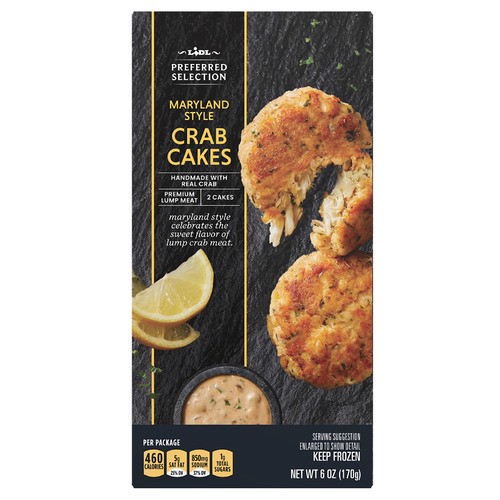 slide 1 of 1, Lidl Preferred Selection frozen Maryland style crab cakes, 6 oz