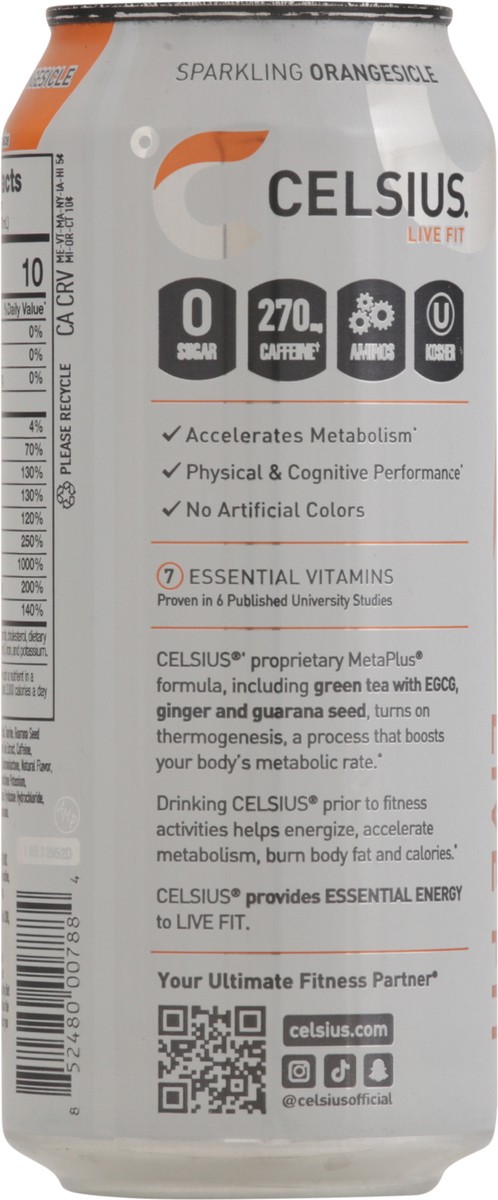 slide 12 of 14, CELSIUS ESSENTIALS, Sparkling Orangesicle, Performance Energy Drink 16 Fl Oz Single Can, 16 fl oz