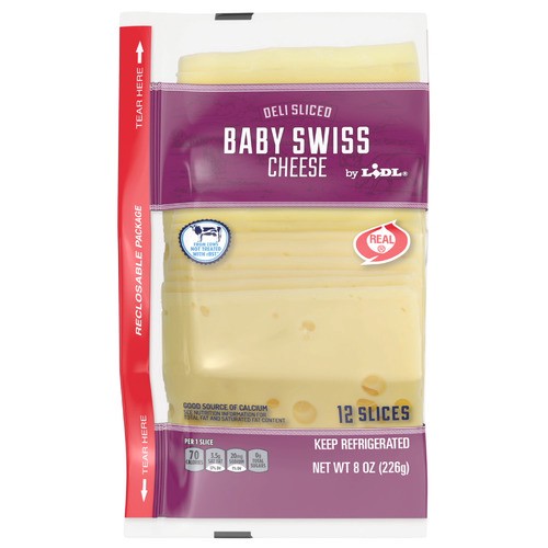 slide 1 of 1, sliced baby swiss cheese, 8 oz