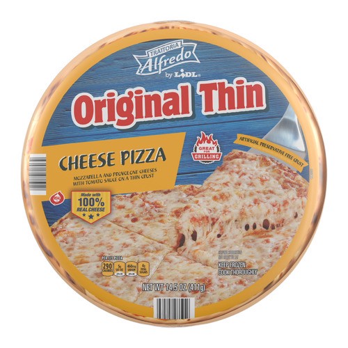 slide 1 of 1, Trattoria Alfredo frozen original thin crust pizza, cheese, 14.5 oz