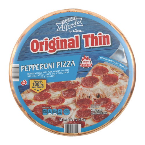 slide 1 of 1, Trattoria Alfredo frozen original thin crust pizza, pepperoni, 15.4 oz