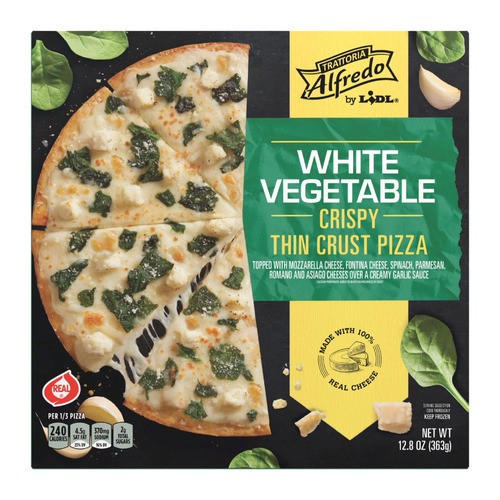 slide 1 of 1, Trattoria Alfredo frozen white vegetable crispy thin crust pizza , 12.8 oz