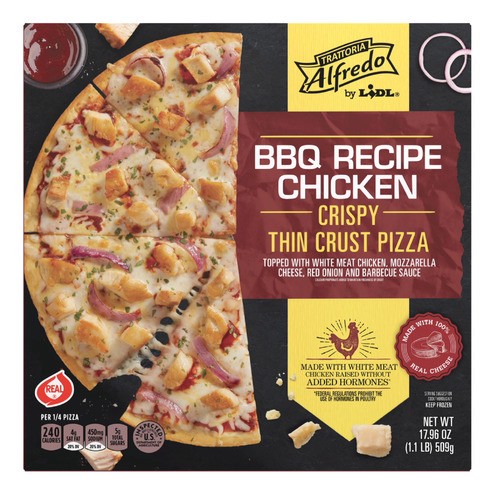 slide 1 of 1, Trattoria Alfredo frozen BBQ recipe chicken crispy thin crust pizza, 17.96 oz