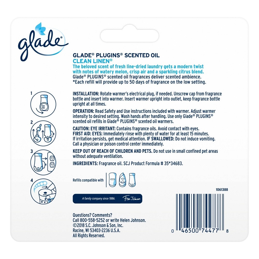 slide 2 of 4, Glade Clean Linen Plug-In Scented Oil Refill, 3 ct