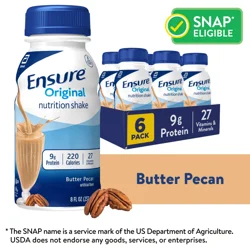 Ensure Original Nutrition Shake with 9 grams of protein, Meal Replacement Shakes, Butter Pecan, 8 fl oz, 6 Count
