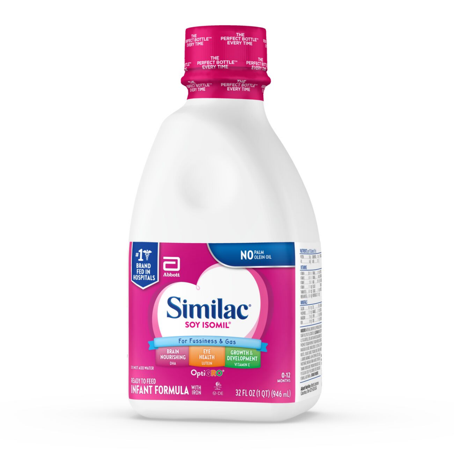 slide 7 of 8, Similac Soy Isomil For Fussiness and Gas Infant Formula with Iron Ready-to-Feed 1-1 qt Bottle, 32 fl oz