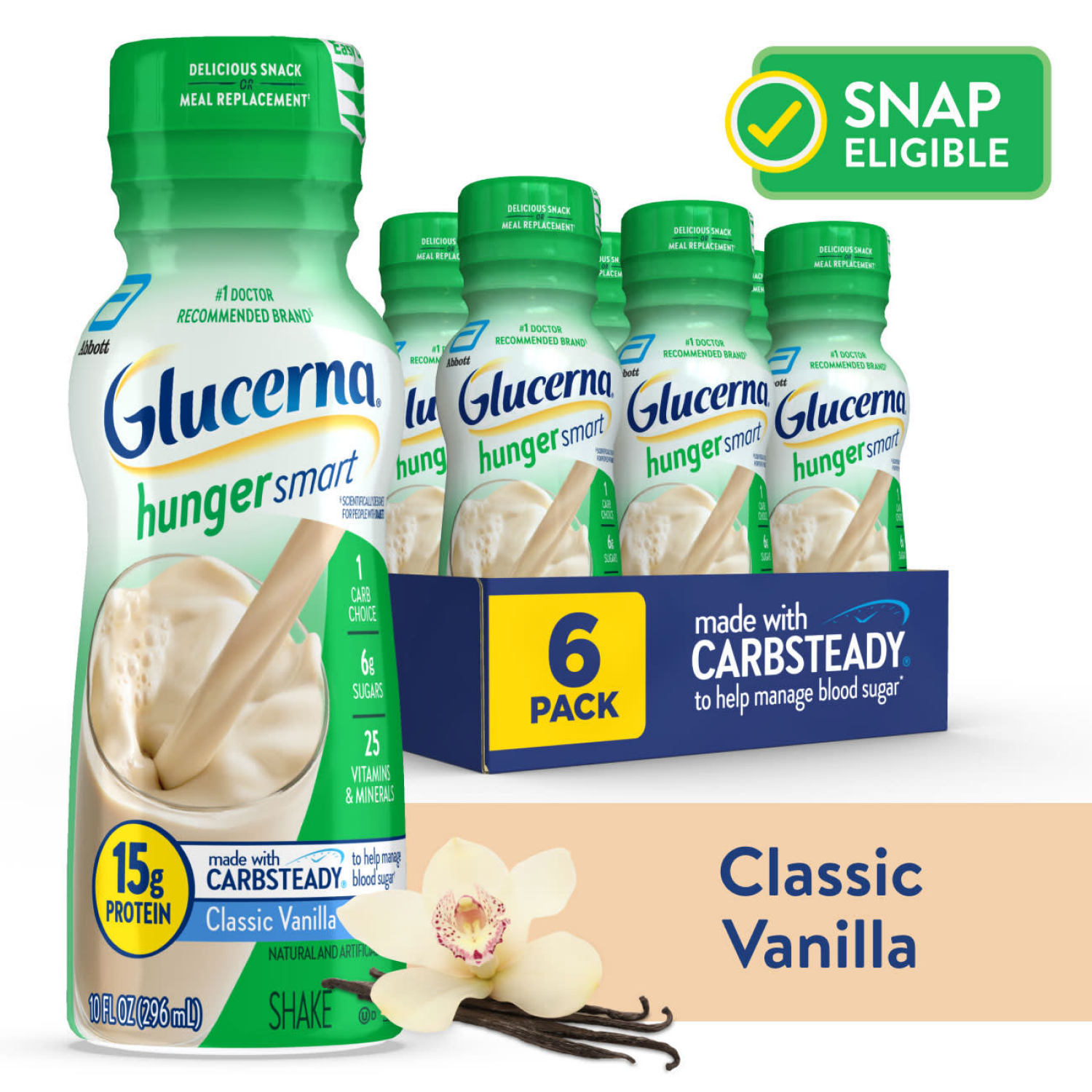 slide 1 of 8, Glucerna Hunger Smart Classic Vanilla Shake - 6 ct, 6 ct