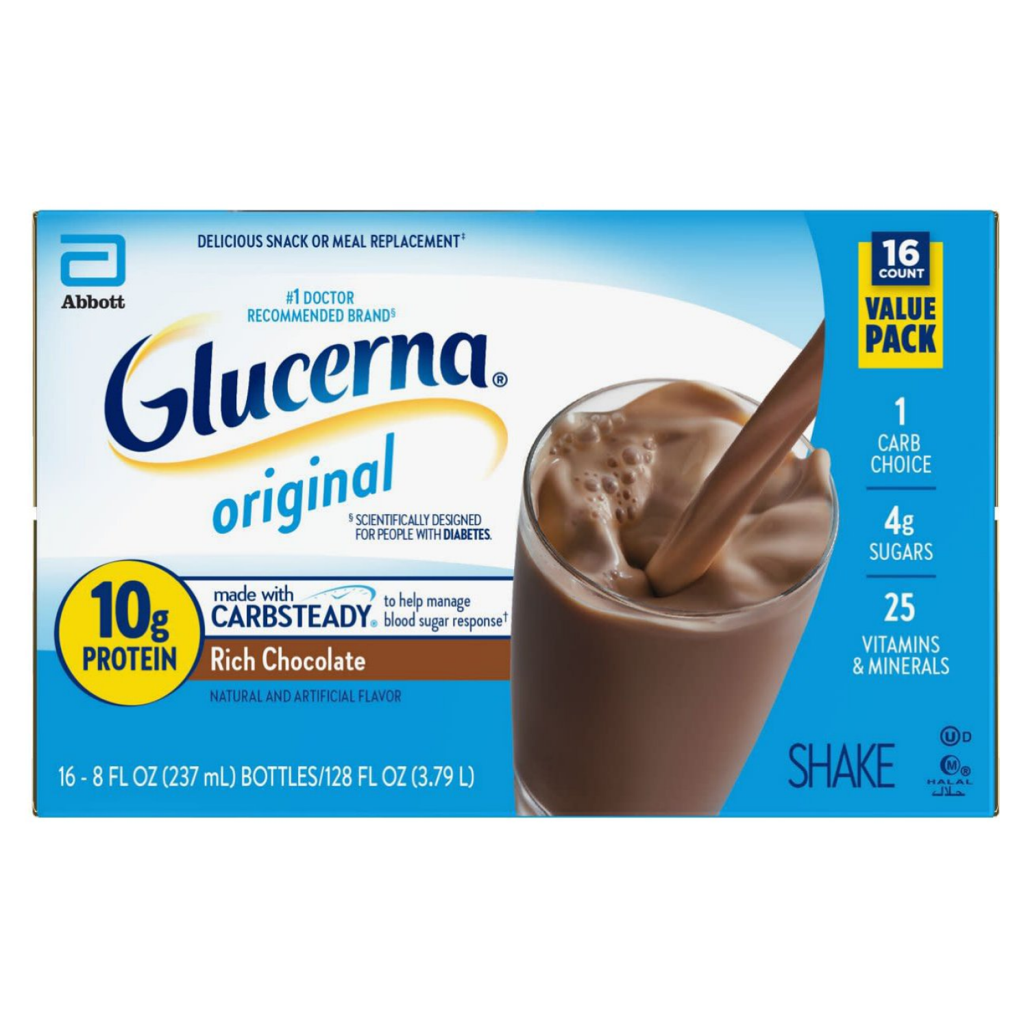 slide 1 of 5, Glucerna Value Size Original Rich Chocolate Shake 16 Bottles - 16 ct, 16 ct