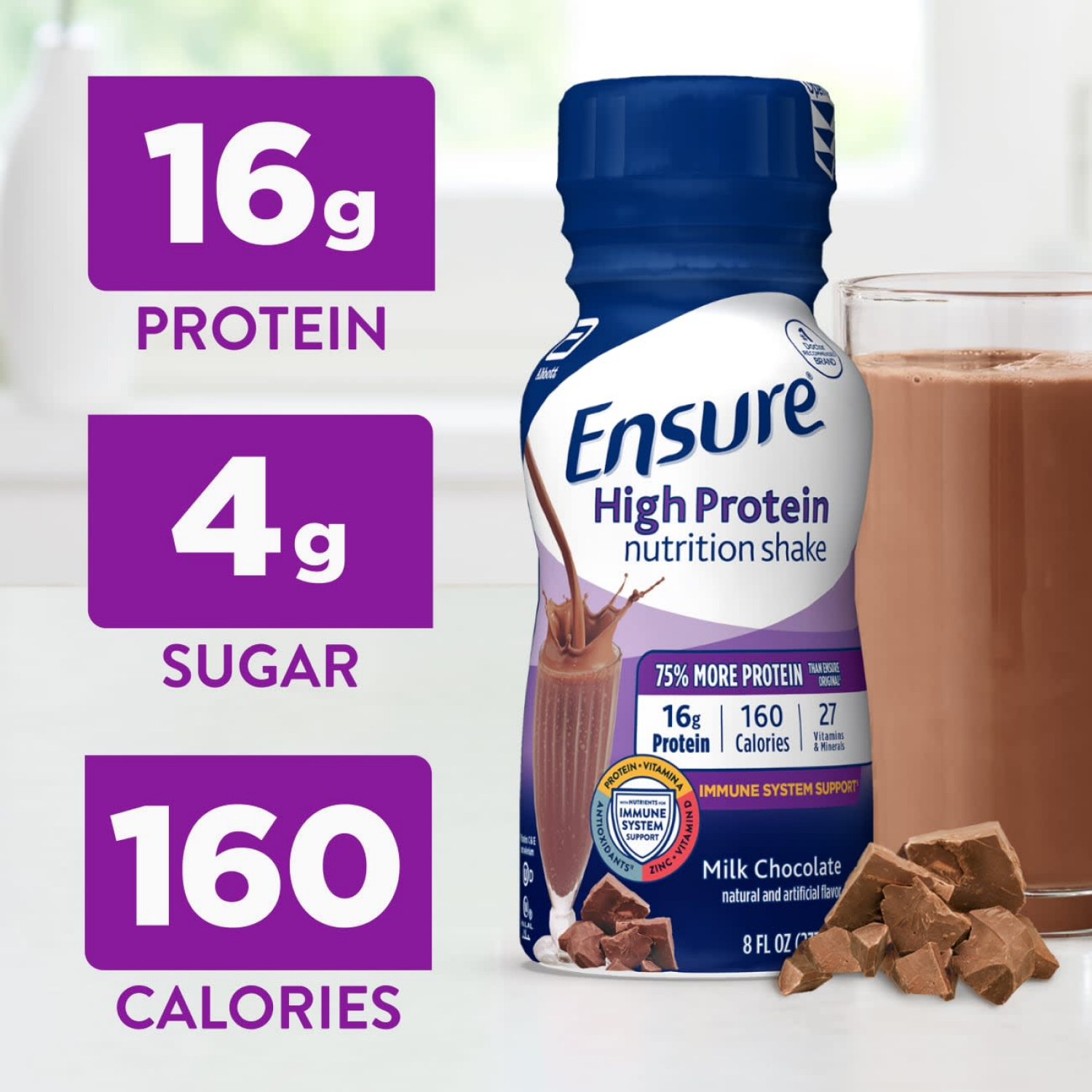 slide 4 of 8, Ensure High Protein Nutrition Shake Milk Chocolate Ready-to-Drink 6-8 fl oz Bottles, 6 ct