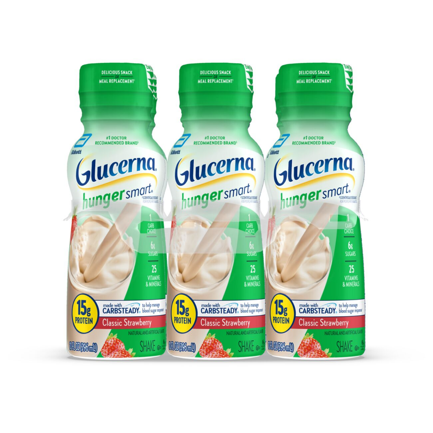slide 1 of 8, Glucerna Hunger Smart Classic Strawberry Shake Bottle 6 ea, 6 ct