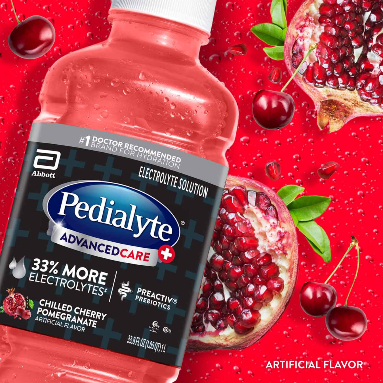 slide 2 of 8, Pedialyte AdvancedCare Plus Chilled Cherry Pomegranate Electrolyte Solution 33.8 fl oz, 33.8 fl oz
