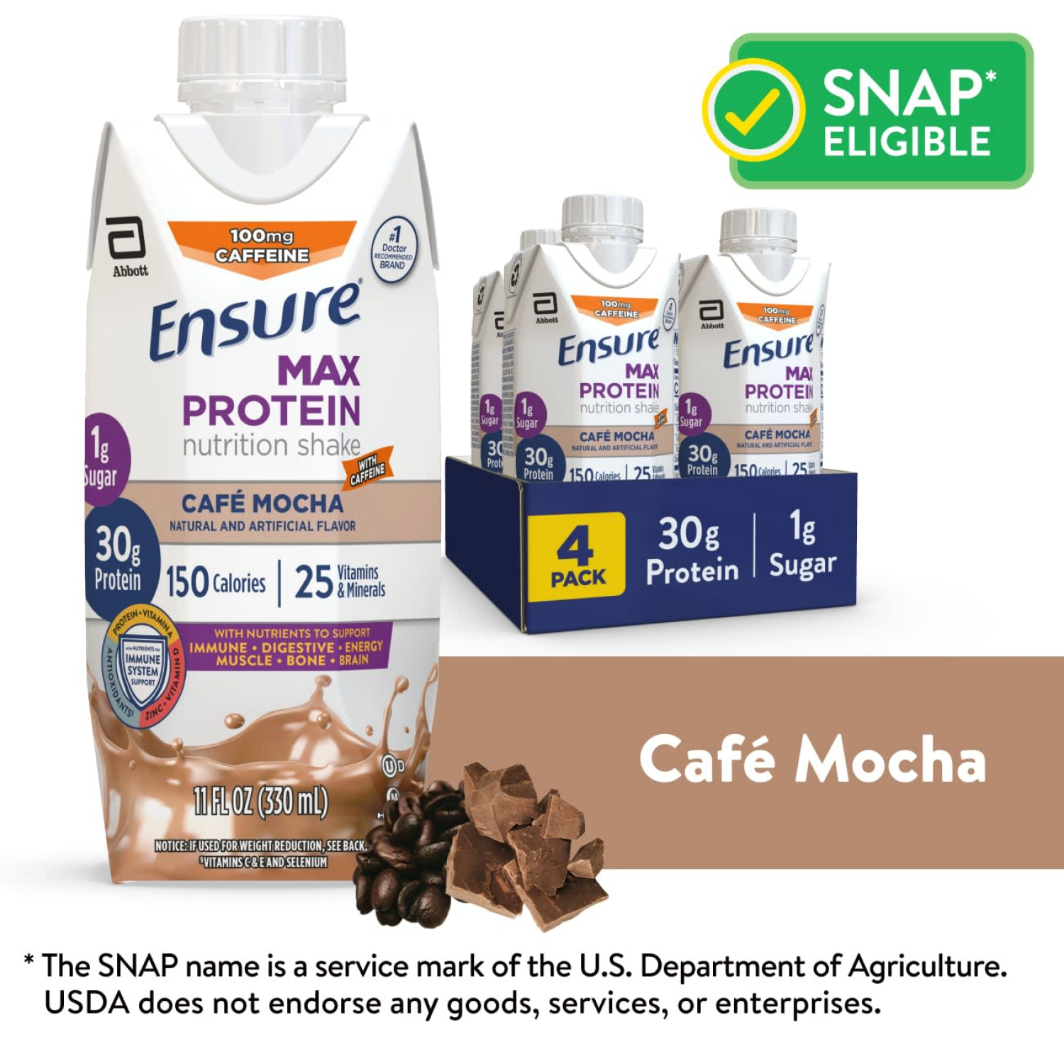 slide 1 of 8, Ensure Max Protein Cafe Mocha Nutrition Shake - 4 ct, 4 ct