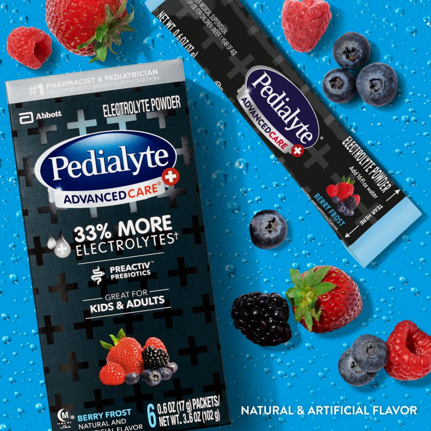 slide 4 of 8, Pedialyte AdvancedCare Plus Berry Frost Electrolyte Powder 6 - 0.6 oz Packets, 6 ct