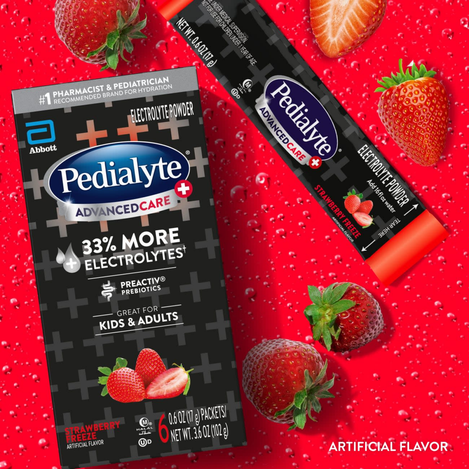 slide 2 of 8, Pedialyte AdvanceCare+ Powder Packets Strawberry Freeze Electrolyte Powder 6 - 0.6 oz Packets, 6 ct