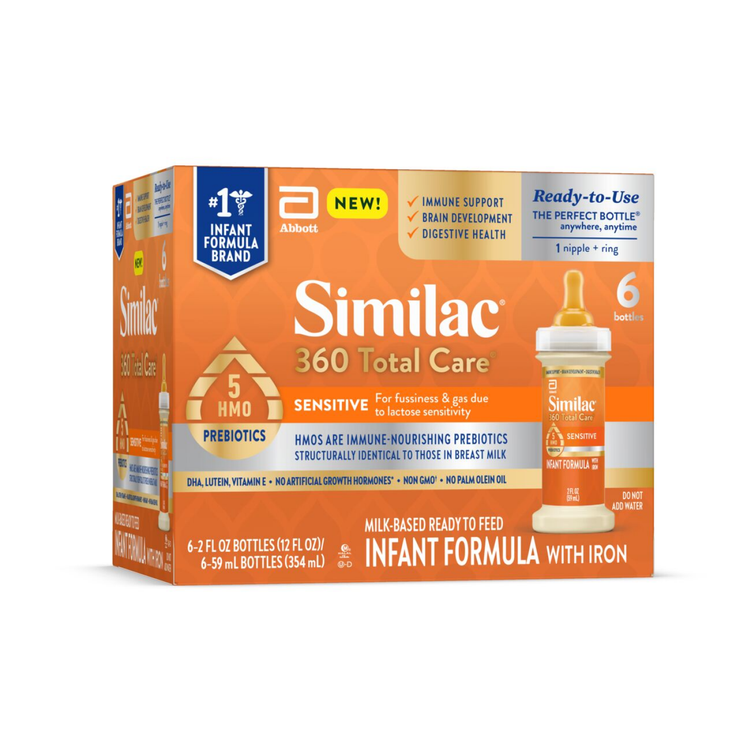 slide 6 of 8, Similac 360 Total Care Sensitive Ready to Feed Milk Based Infant Formula with Iron 6 - 2 fl oz Bottles, 6 ct