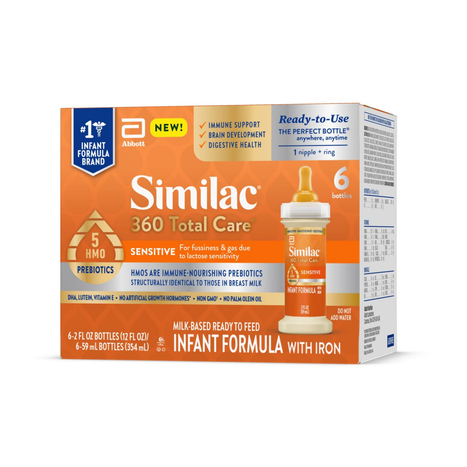 slide 7 of 8, Similac 360 Total Care Sensitive Ready to Feed Milk Based Infant Formula with Iron 6 - 2 fl oz Bottles, 6 ct