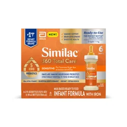Similac 360 Total Care Sensitive Ready to Feed Milk Based Infant Formula with Iron 6 - 2 fl oz Bottles