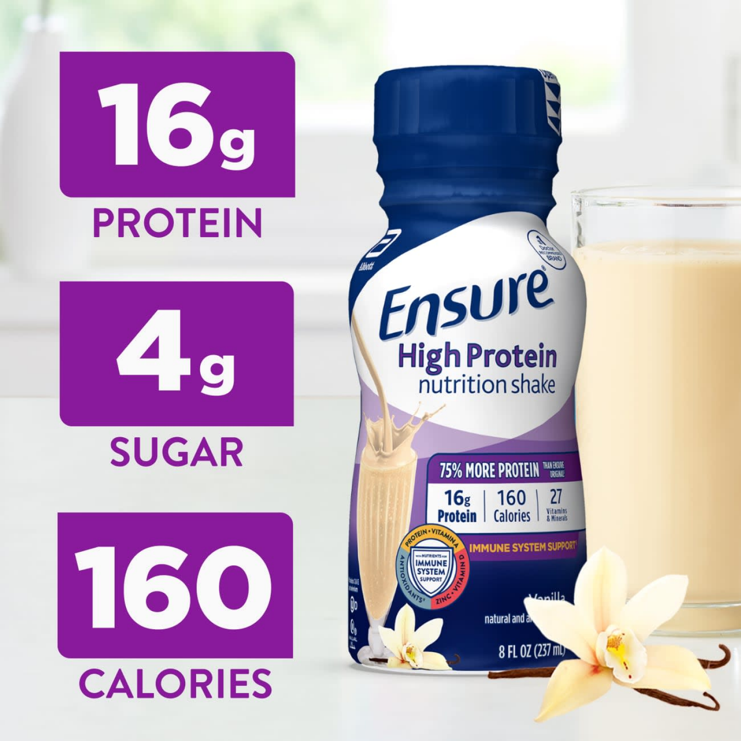 slide 4 of 8, Ensure High Protein Nutritional Shake, Vanilla, 8 fl oz, 24 ct