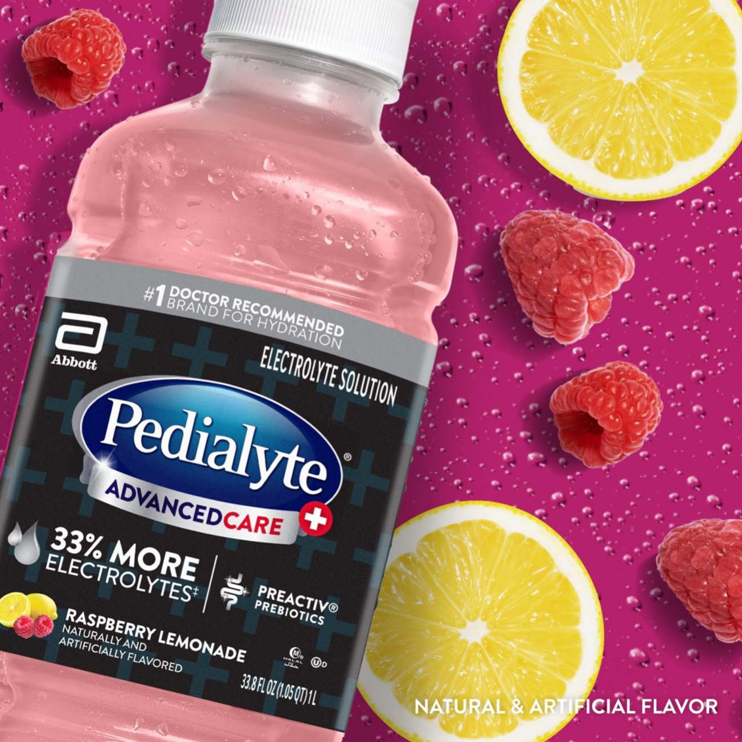 slide 4 of 8, Pedialyte Advanced Care Plus Raspberry Lemonade, 33.8 Oz, 33.8 oz