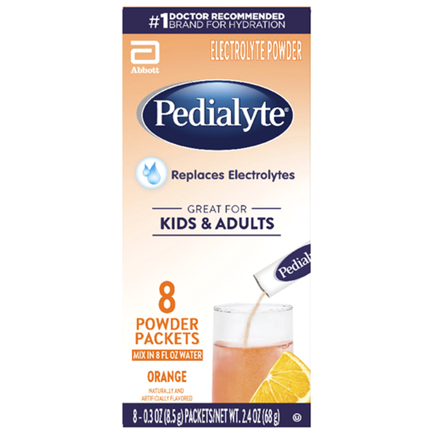 slide 1 of 1, Pedialyte Electrolyte Powder Packs - Orange, 8 ct