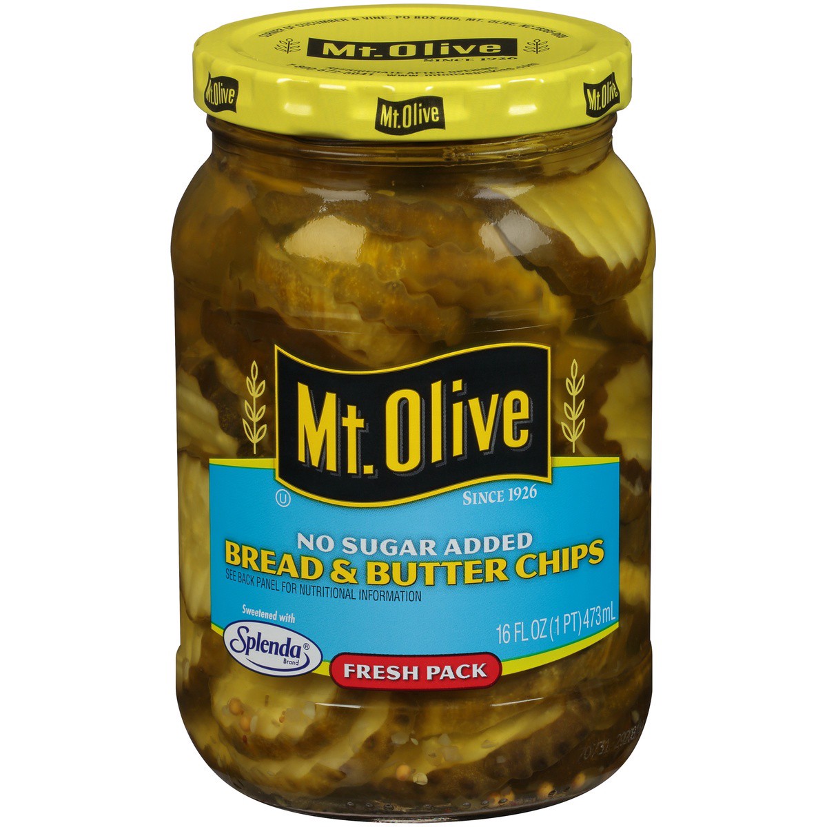 slide 1 of 7, Mt. Olive No Sugar Added Bread & Butter Chips Pickles 16 fl oz Jar, 16 fl oz