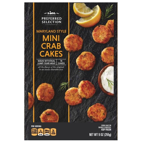 slide 1 of 1, Lidl Preferred Selection frozen Maryland style mini crab cakes, 9 oz