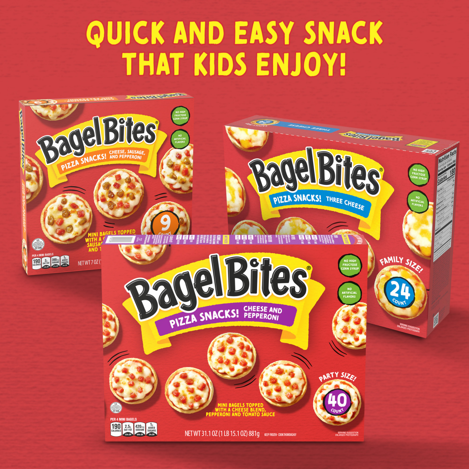 slide 2 of 8, Bagel Bites Cheese & Pepperoni Mini Pizza Bagel Frozen Snacks, 40 ct Box, 40 ct