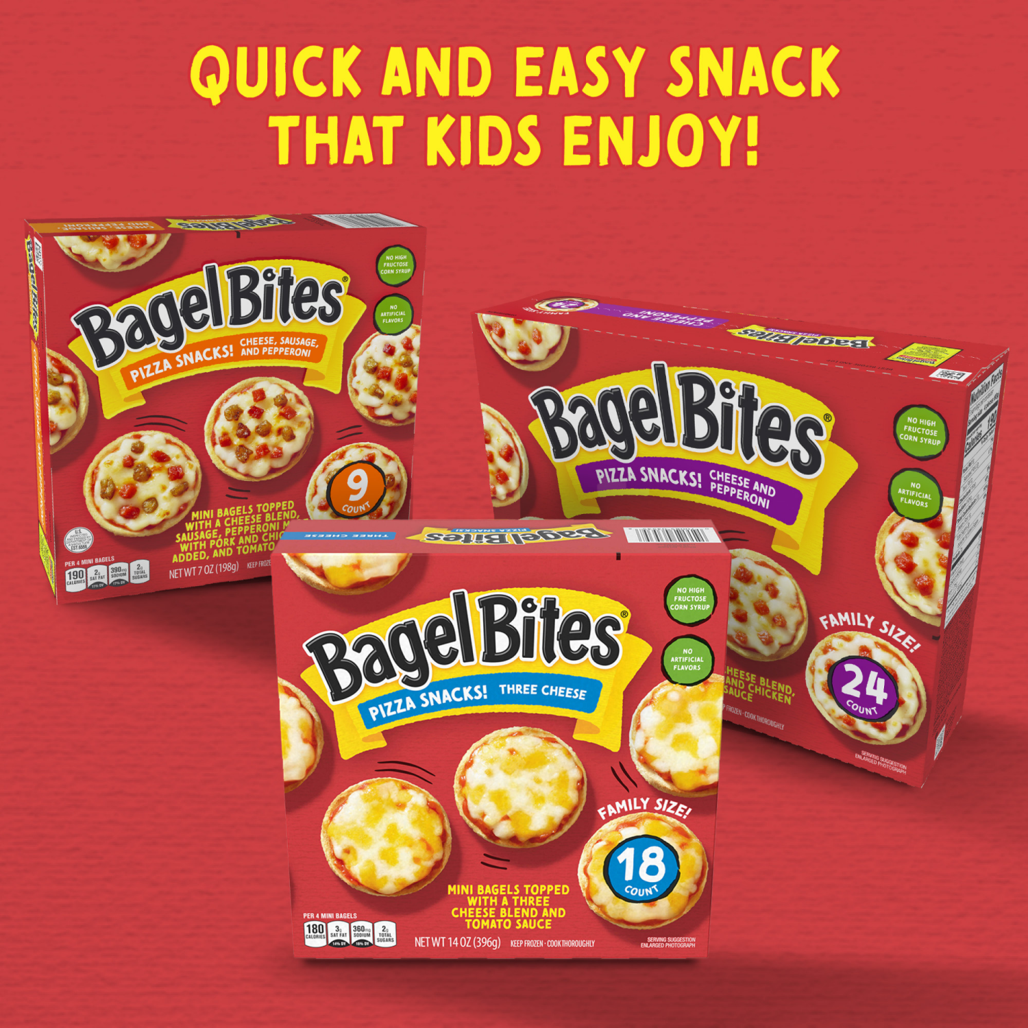 slide 2 of 8, Bagel Bites Pizza Snacks! Three Cheese, 14 oz