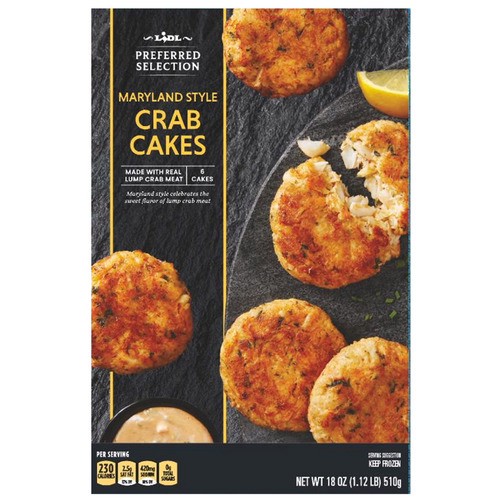 slide 1 of 1, Lidl Preferred Selection frozen Maryland style crab cakes, 18 oz