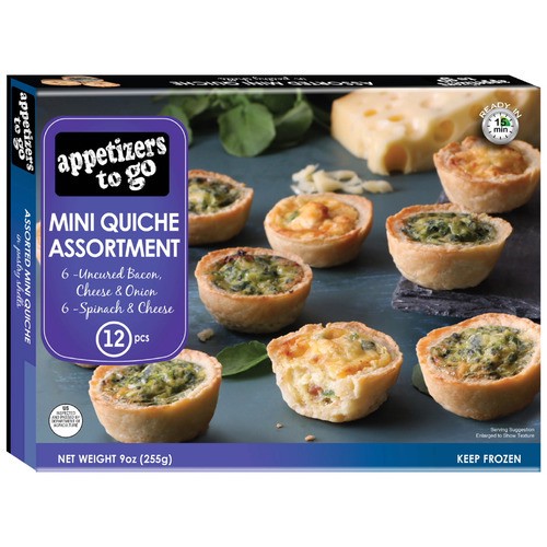 slide 1 of 1, frozen mini quiche assortment, 9 oz