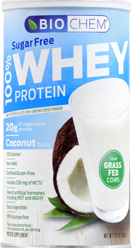 slide 1 of 1, Biochem 100% Whey Coconut Flavor Sugar-Free Protein, 11.2 oz