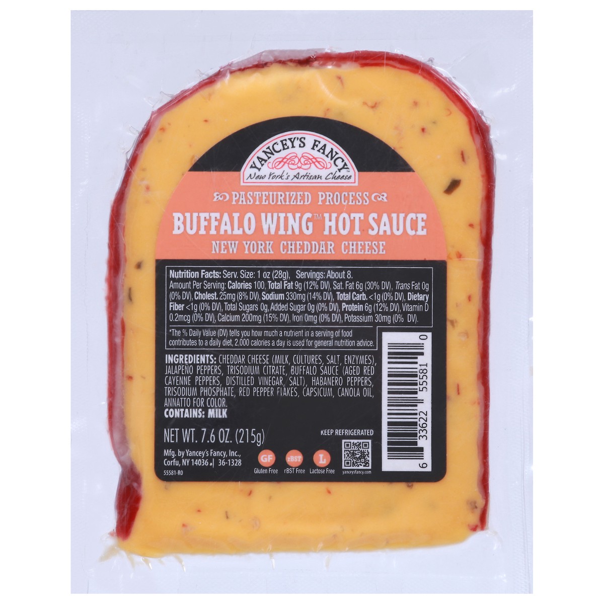 slide 1 of 9, Yancey's Fancy New York Cheddar Bufflalo Wing Hot Sauce Cheese 7.6 oz, 7.6 oz