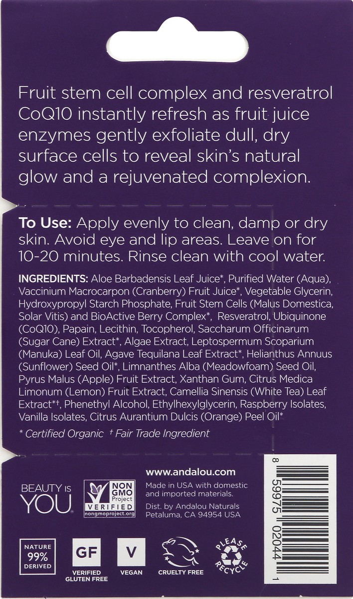 slide 9 of 9, Andalou Naturals 8 Berry Instant Age Defying Mask , 0.28 oz