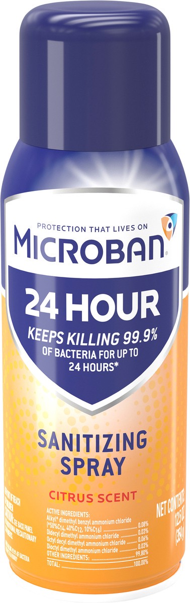 slide 4 of 4, Microban 24 Hour Disinfectant Sanitizing Spray, Citrus Scent, 12.5 fl oz, 12.5 oz