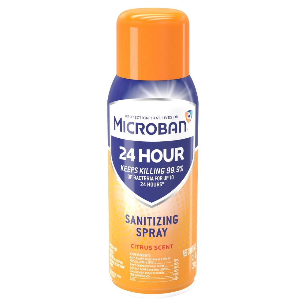 slide 1 of 1, Microban Citrus Scented Sanitizing Spray, 12.5 oz