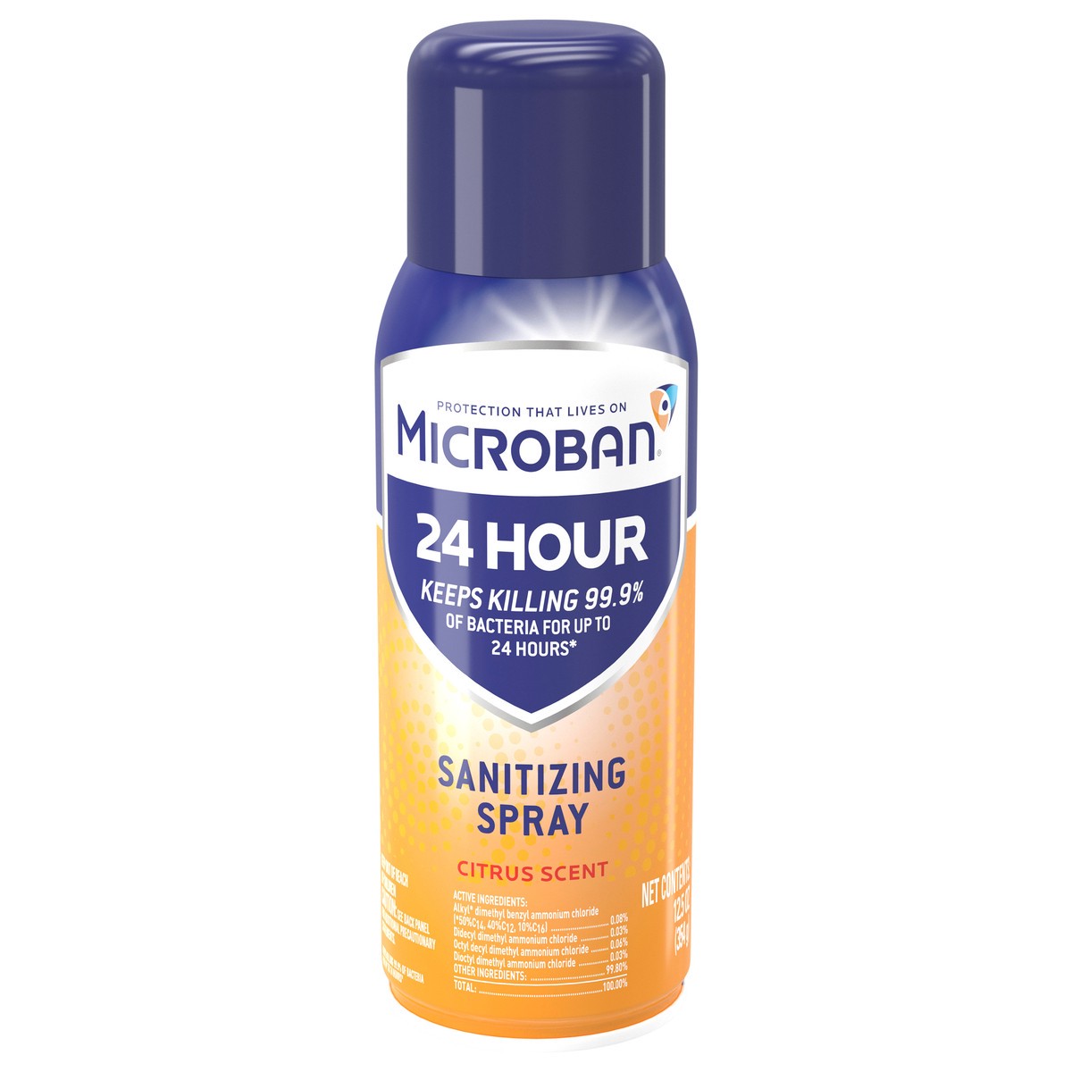 slide 1 of 4, Microban 24 Hour Disinfectant Sanitizing Spray, Citrus Scent, 12.5 fl oz, 12.5 oz