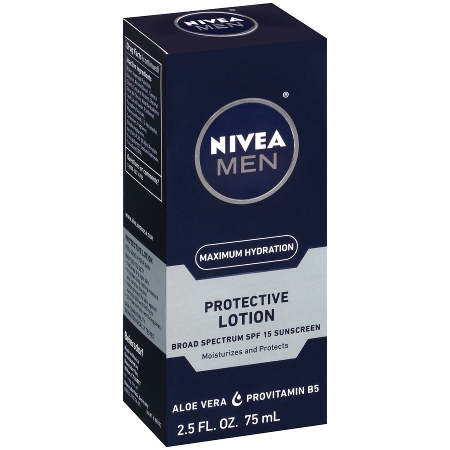 slide 2 of 6, Nivea MEN Maximum Hydration Broad Spectrum SPF 15 Sunscreen Protective Lotion, 2.5 fl oz